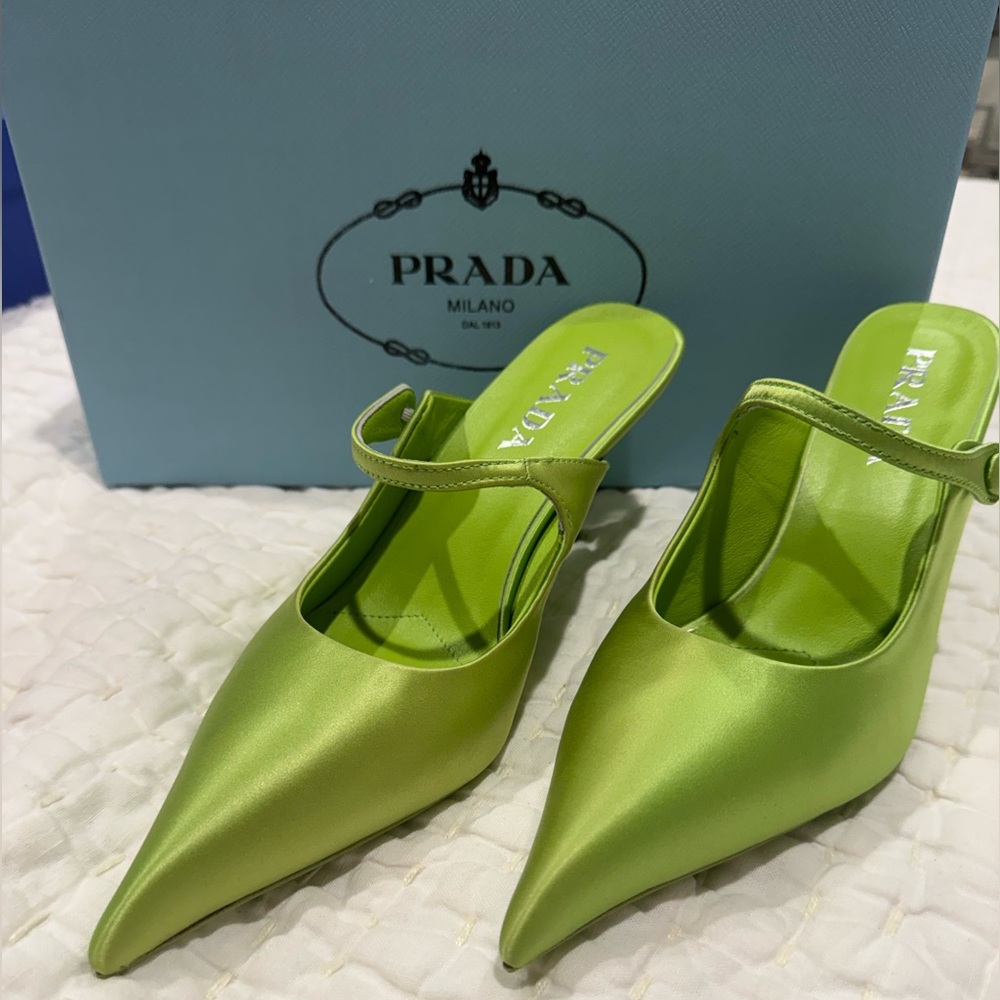 Prada Women's Green Satin Mule Heels